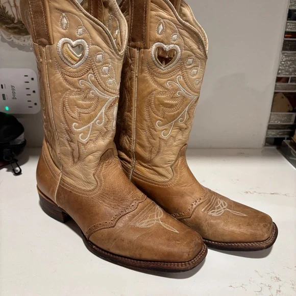Women’s Innovacion Brown Leather Cowboy  Western Heart Boots sz 26/9 Modelo 1820 - Picture 2 of 16